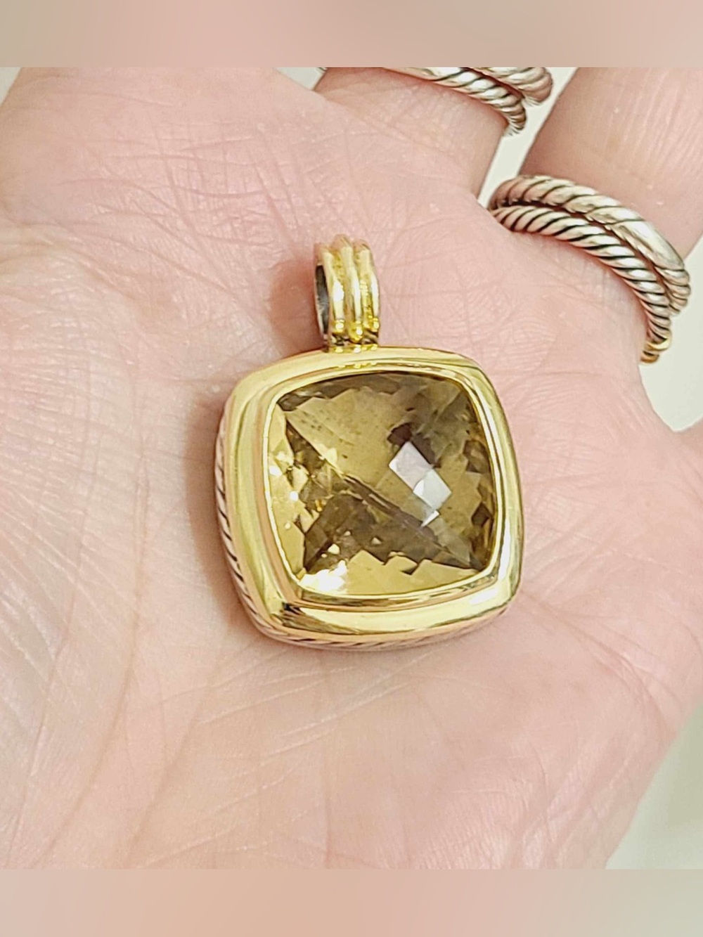 David Yurman Albion 20mm Champagne Citrine Pendant Enhancer With 18k Gold - Picture 4 of 5